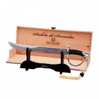 Champagnesabel Fox met standaard in kist - Champagnesabres.eu